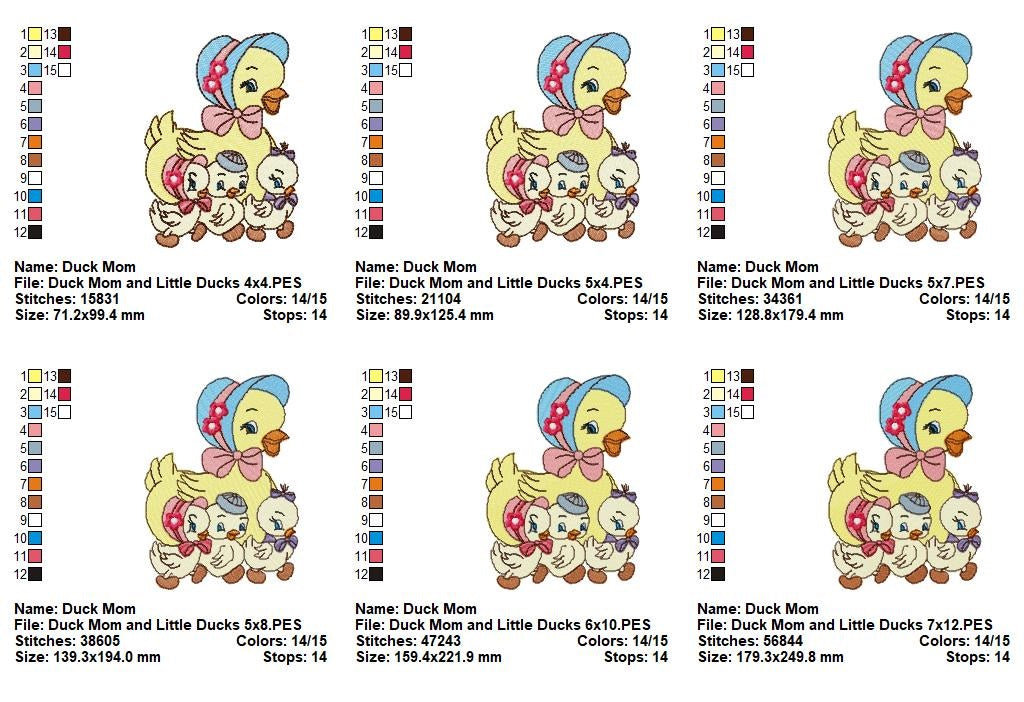 Sweet Mama Duck & Ducklings - Fill Stitch - Machine Embroidery Design