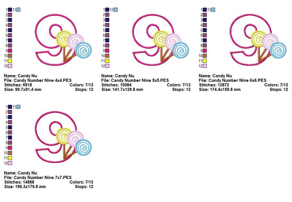 Sweet Candy Nine - Appliqué - Machine Embroidery Design