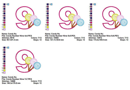 Sweet Candy Nine - Appliqué - Machine Embroidery Design