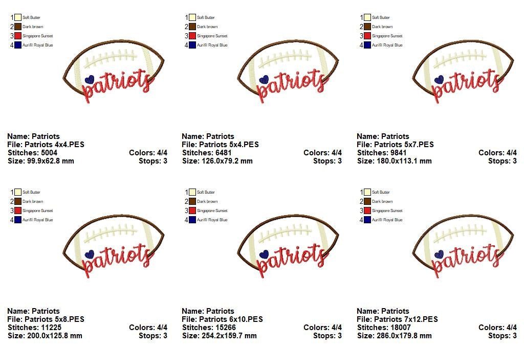 Football Patriots Ball - Fill Stitch - Machine Embroidery Design