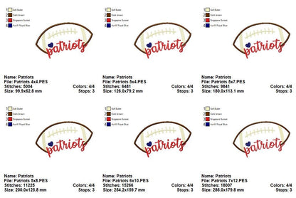 Football Patriots Ball - Fill Stitch - Machine Embroidery Design