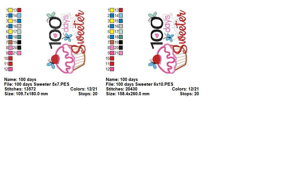 Sweet 100 Days Cupcake Celebration - Appliqué – Machine Embroidery Design