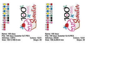 Sweet 100 Days Cupcake Celebration - Appliqué – Machine Embroidery Design