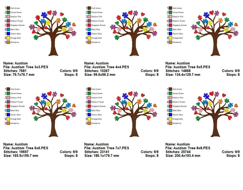 Autism Awareness Tree – Fill Stitch – Machine Embroidery Design