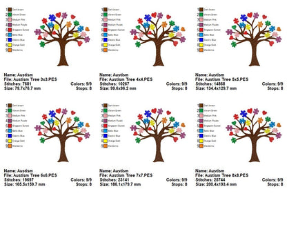Autism Awareness Tree – Fill Stitch – Machine Embroidery Design