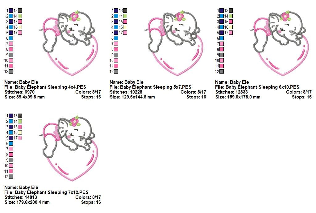 Sweet Baby Elephant Hearts Collection - Applique - Machine Embroidery Design