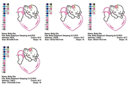 Sweet Baby Elephant Hearts Collection - Applique - Machine Embroidery Design