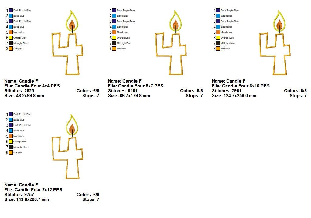 Birthday Candle Number 4 – Appliqué – Machine Embroidery Design