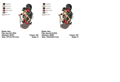 Vintage Jazz Singer Girl - Fill Stitch - Machine Embroidery Design