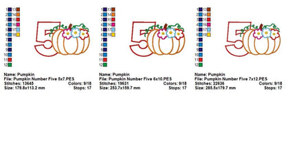 Autumn Pumpkin Numbers Collection - Applique - Machine Embroidery Design