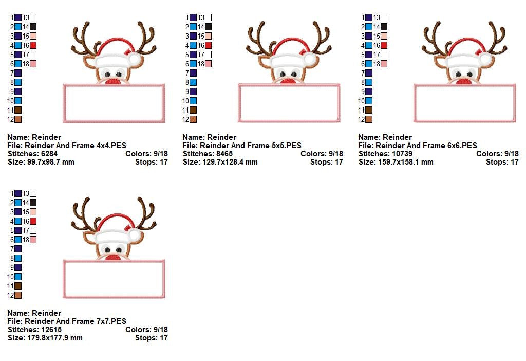 Peekaboo Christmas Reindeer Name Frame - Appliqué - Machine Embroidery Design