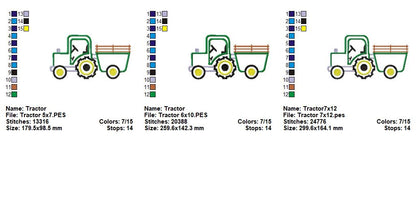 Farm Tractor with Trailer – Appliqué – Machine Embroidery Design