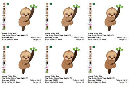 Baby Sloth on Tree - Fill Stitch – Machine Embroidery Design