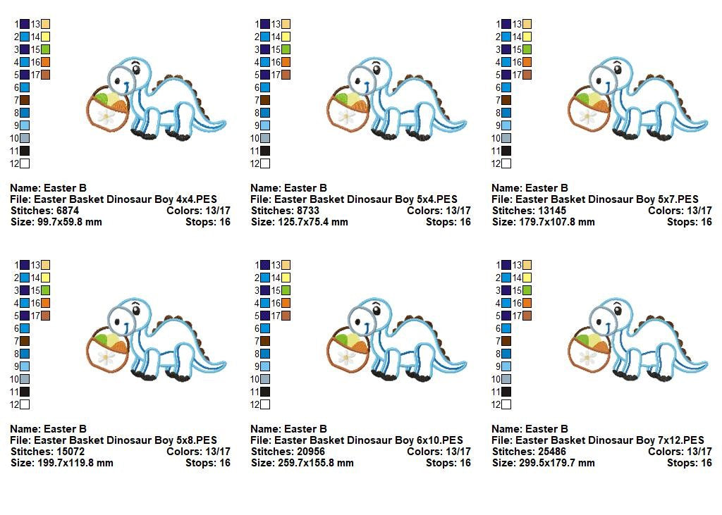 Easter Dinosaur with Basket - Appliqué – Machine Embroidery Design