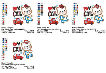 Teddy Bear My Car - Appliqué - Machine Embroidery Design