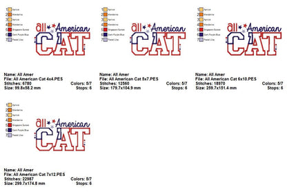 All American Cat – Appliqué – Machine Embroidery Design