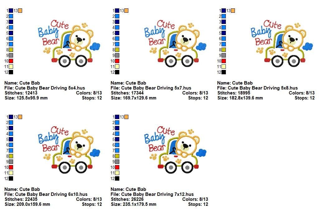 Cute Baby Bear Driving - Appliqué - Machine Embroidery Design