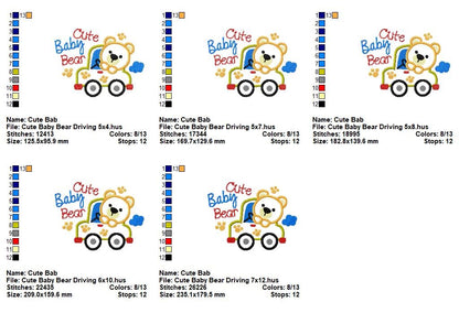 Cute Baby Bear Driving - Appliqué - Machine Embroidery Design