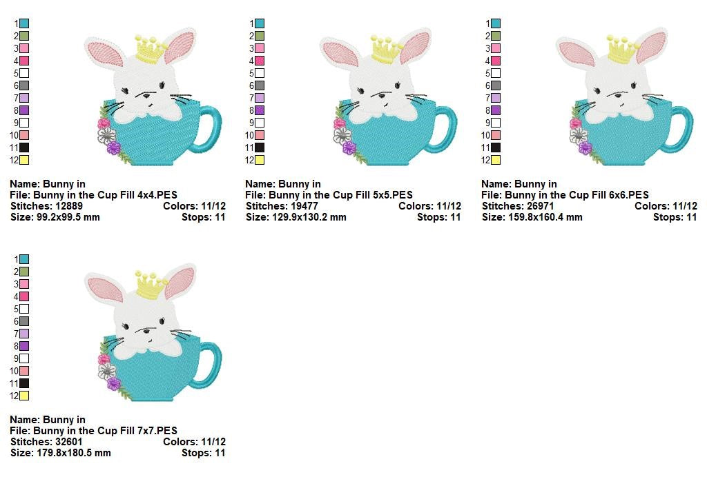 Animals in Teacups Collection - Fill Stitch - Machine Embroidery Design