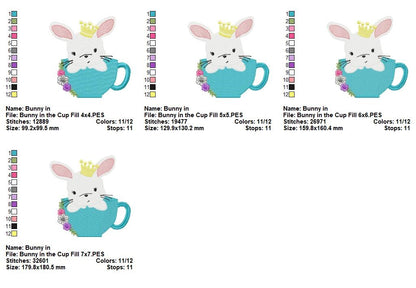Animals in Teacups Collection - Fill Stitch - Machine Embroidery Design