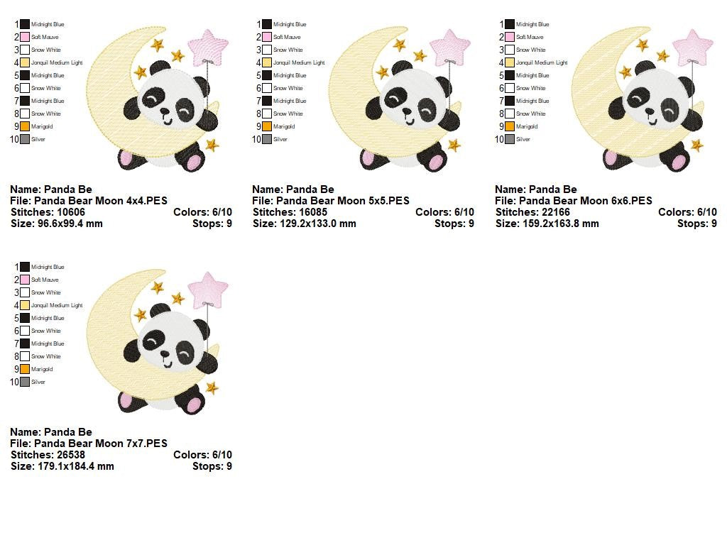 Sweet Panda Moon - Sketch Stitch – Machine Embroidery Design