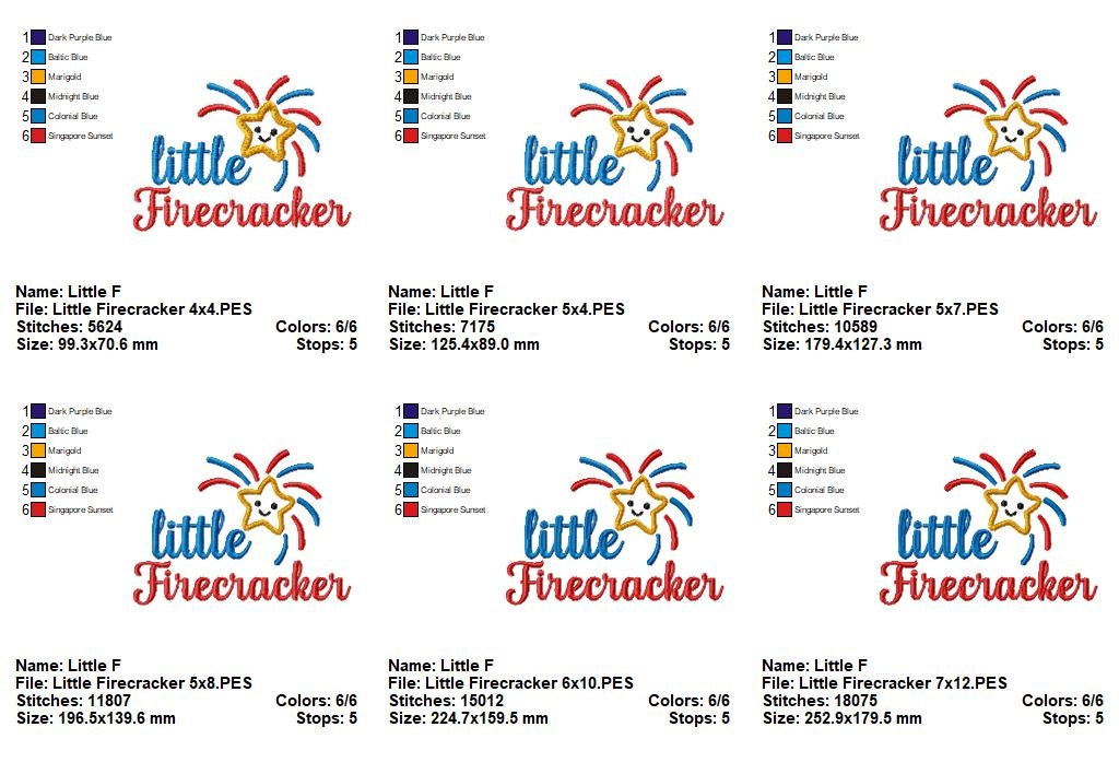 ⭐ Little Firecracker Star – Applique – Machine Embroidery Design