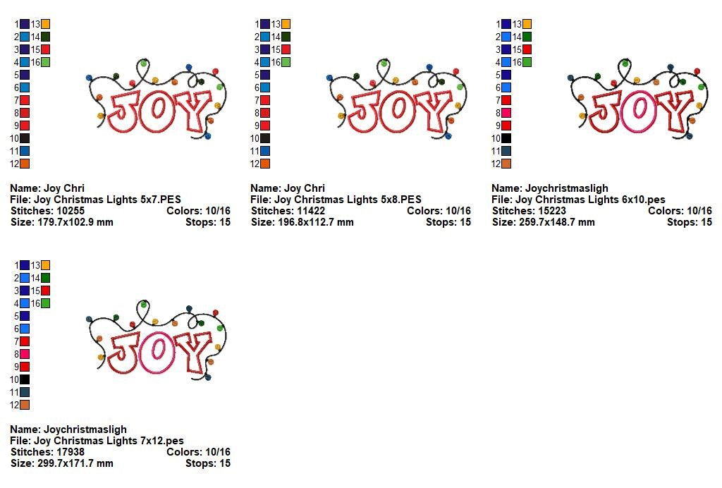 Christmas Joy Lights - Appliqué - Machine Embroidery Design