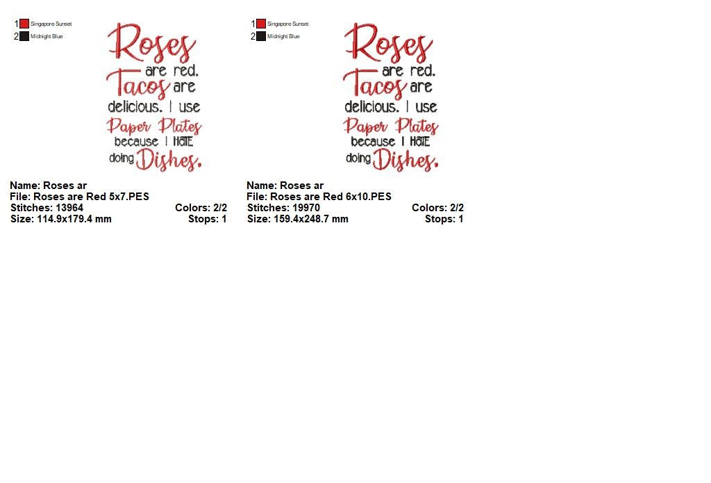 Roses Are Red Funny Quote - Satin Stitch – Machine Embroidery Design