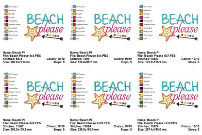 Beach Please with Starfish and Arrow – Satin Stitch – Machine Embroidery Design