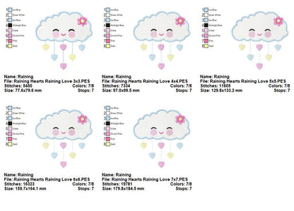 Kawaii Cloud with Hearts - Fill Stitch - Machine Embroidery Design