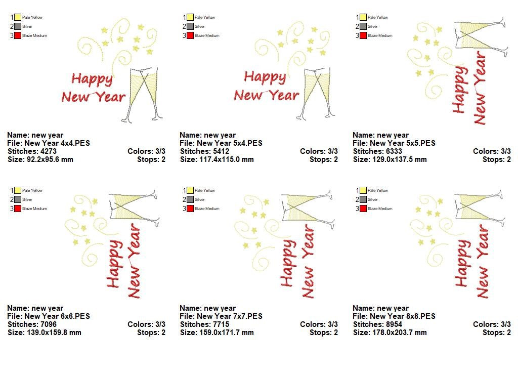 Festive Happy New Year Sparkle – Satin Stitch – Machine Embroidery Design