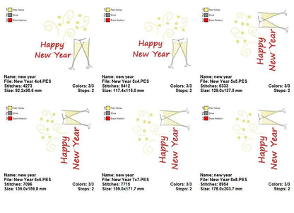 Festive Happy New Year Sparkle – Satin Stitch – Machine Embroidery Design