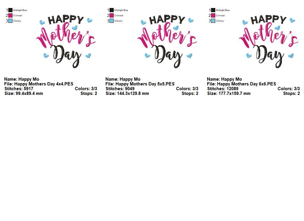 Happy Mother's Day - Satin Stitch - Machine Embroidery Design