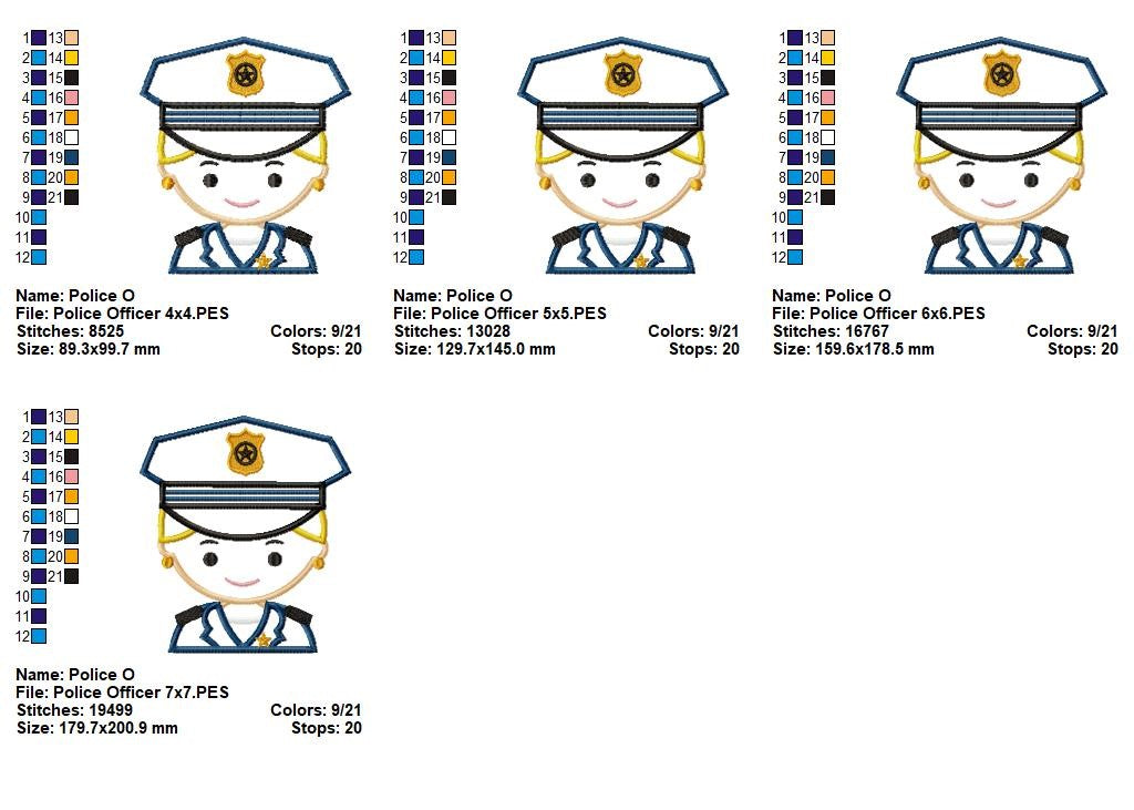 Police Officer Girl - Appliqué - Machine Embroidery Design