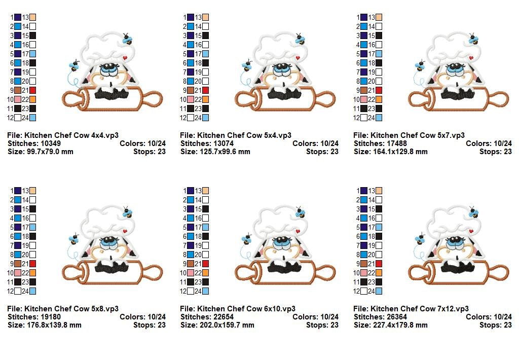 Sweet Kitchen Chef Cow - Applique - Machine Embroidery Design