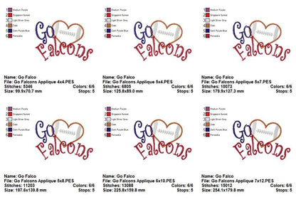 Go Falcons Football Heart – Appliqué – Machine Embroidery Design