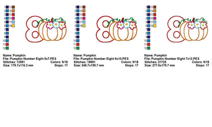 Floral Pumpkin Number Eight - Applique - Machine Embroidery Design