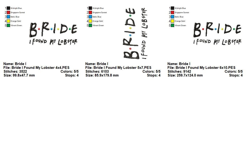 Bride I Found My Lobster – Satin Stitch – Machine Embroidery Design