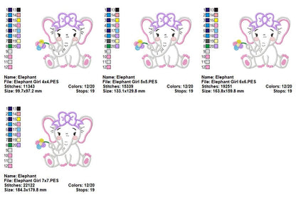 Darling Bow Elephant - Appliqué - Machine Embroidery Design