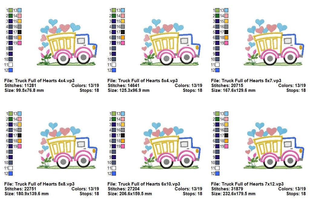 Sweet Heart Truck - Appliqué - Machine Embroidery Design