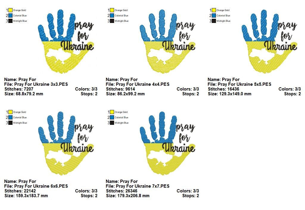 Pray for Ukraine Hand – Fill Stitch – Machine Embroidery Design