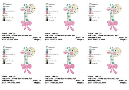 Sweet Giraffe Bow – Fill Stitch – Machine Embroidery Design