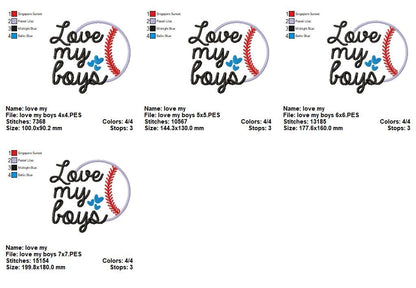 Baseball Mom Love My Boys - Satin Stitch - Machine Embroidery Design