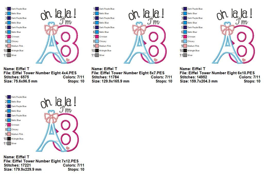 Eiffel Tower Number 8 – Appliqué – Machine Embroidery Design