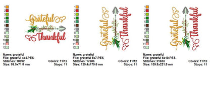 Grateful & Thankful – Fill Stitch – Machine Embroidery Design