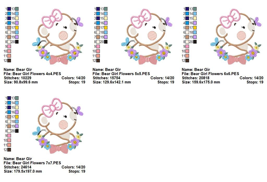 Butterfly Blossom Bear - Appliqué - Machine Embroidery Design