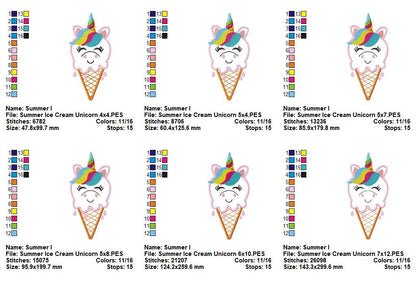 Sweet Unicorn Ice Cream – Appliqué – Machine Embroidery Design