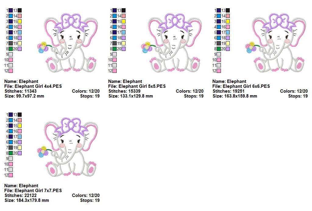 Sweet Little Elephants - Applique - Machine Embroidery Design
