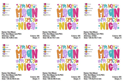 I'm Not Mean I'm Spicy Nice 🌶️ – Fill Stitch – Machine Embroidery Design