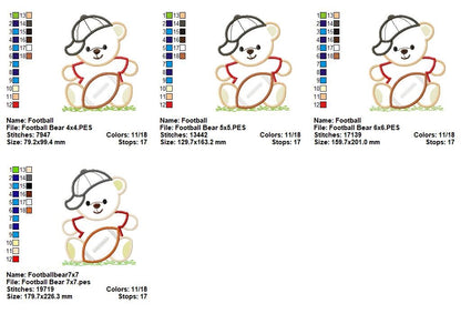 Sweet Football Teddy Bears Set – Appliqué – Machine Embroidery Design